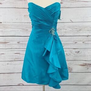 Eden Maids blue green strapless ruched beaded